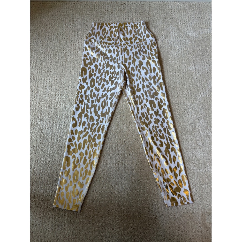 Carbon38 Leggings Women M White Gold Like New Metallic Leopard Animal Print